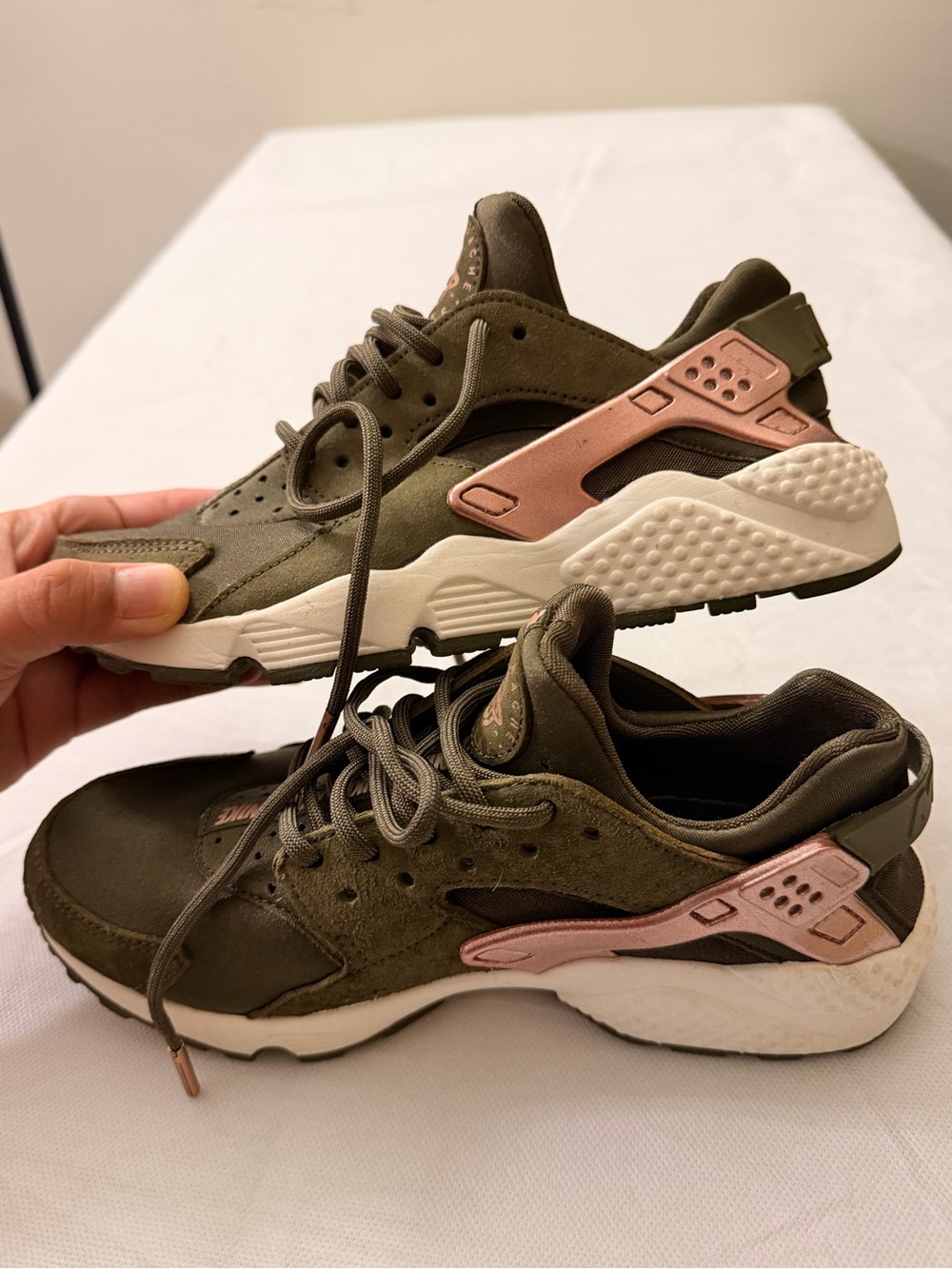 Nike Women's Olive Green Sneakers with Rose Metallic Accents